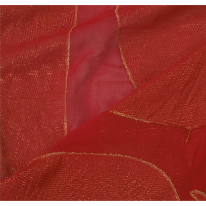 Sanskrit Vintage Red Saree Blend Georgette Hand Beaded Woven Fabric Ethnic Sari