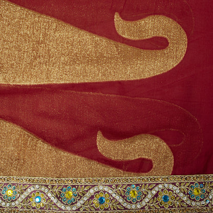 Sanskrit Vintage Hand Beaded Woven Blend Georgette Saree Red Sari Craft Fabric
