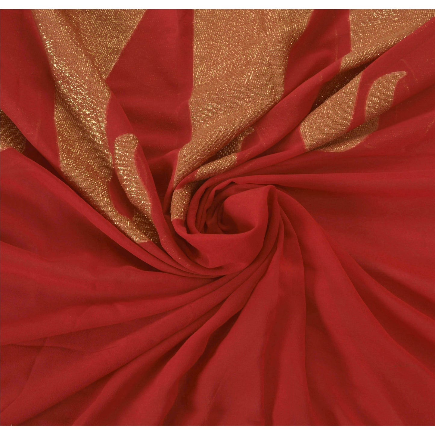 Sanskrit Vintage Red Saree Blend Georgette Hand Beaded Woven Fabric Ethnic Sari