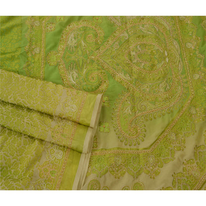 Sanskriti Vintage Green Sarees Art Silk Hand Beaded Craft Fabric Cultural Sari