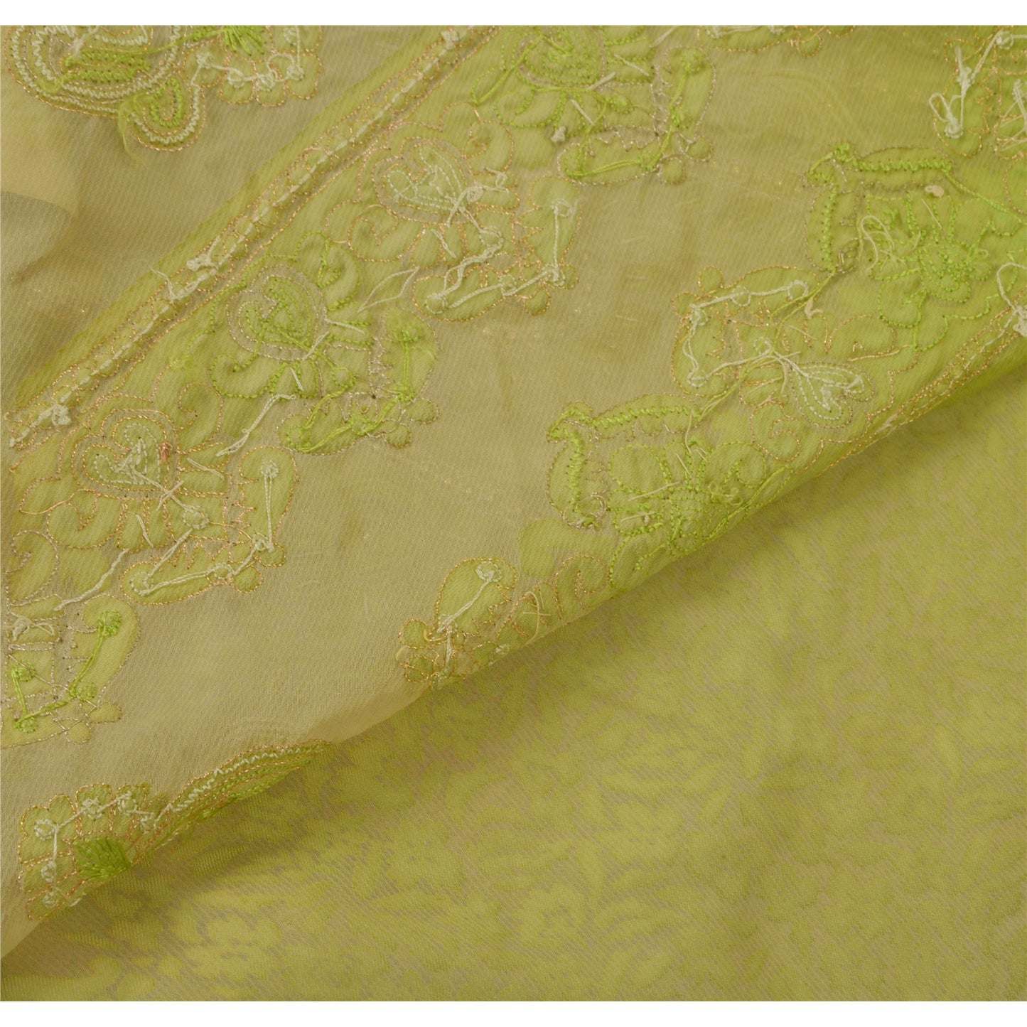 Sanskriti Vintage Green Sarees Art Silk Hand Beaded Craft Fabric Cultural Sari