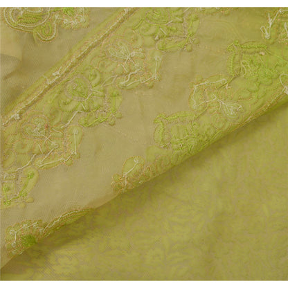 Sanskriti Vintage Green Sarees Art Silk Hand Beaded Craft Fabric Cultural Sari