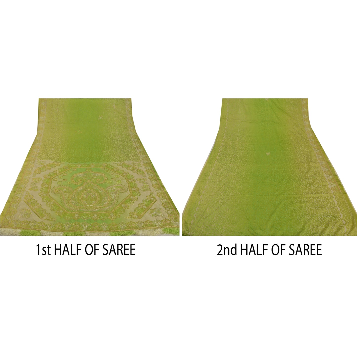 Sanskriti Vintage Green Sarees Art Silk Hand Beaded Craft Fabric Cultural Sari
