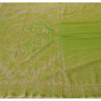 Sanskriti Vintage Green Sarees Art Silk Hand Beaded Craft Fabric Cultural Sari