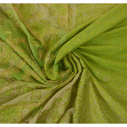 Sanskriti Vintage Green Sarees Art Silk Hand Beaded Craft Fabric Cultural Sari