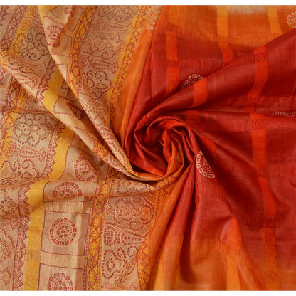 Sanskriti Vintage Red & Cream Sarees Pure Silk Hand Made Bandhani Fabric 5ydSari