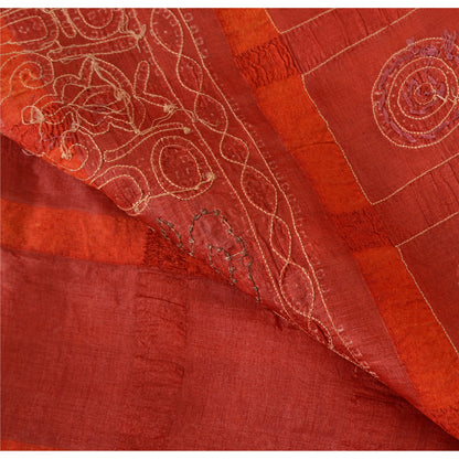 Sanskriti Vintage Red & Cream Sarees Pure Silk Hand Made Bandhani Fabric 5ydSari