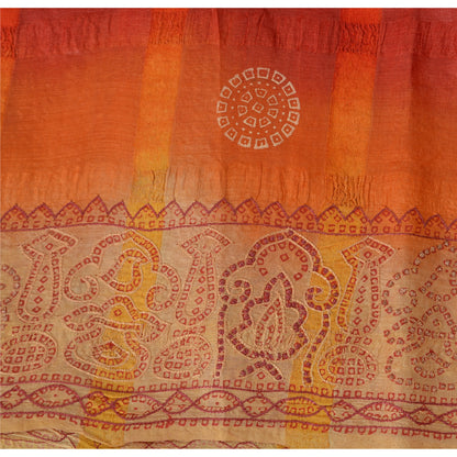 Sanskriti Vintage Red & Cream Sarees Pure Silk Hand Made Bandhani Fabric 5ydSari