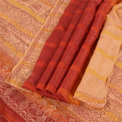 Sanskriti Vintage Red & Cream Sarees Pure Silk Hand Made Bandhani Fabric 5ydSari