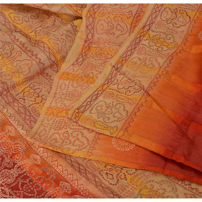 Sanskriti Vintage Red & Cream Sarees Pure Silk Hand Made Bandhani Fabric 5ydSari