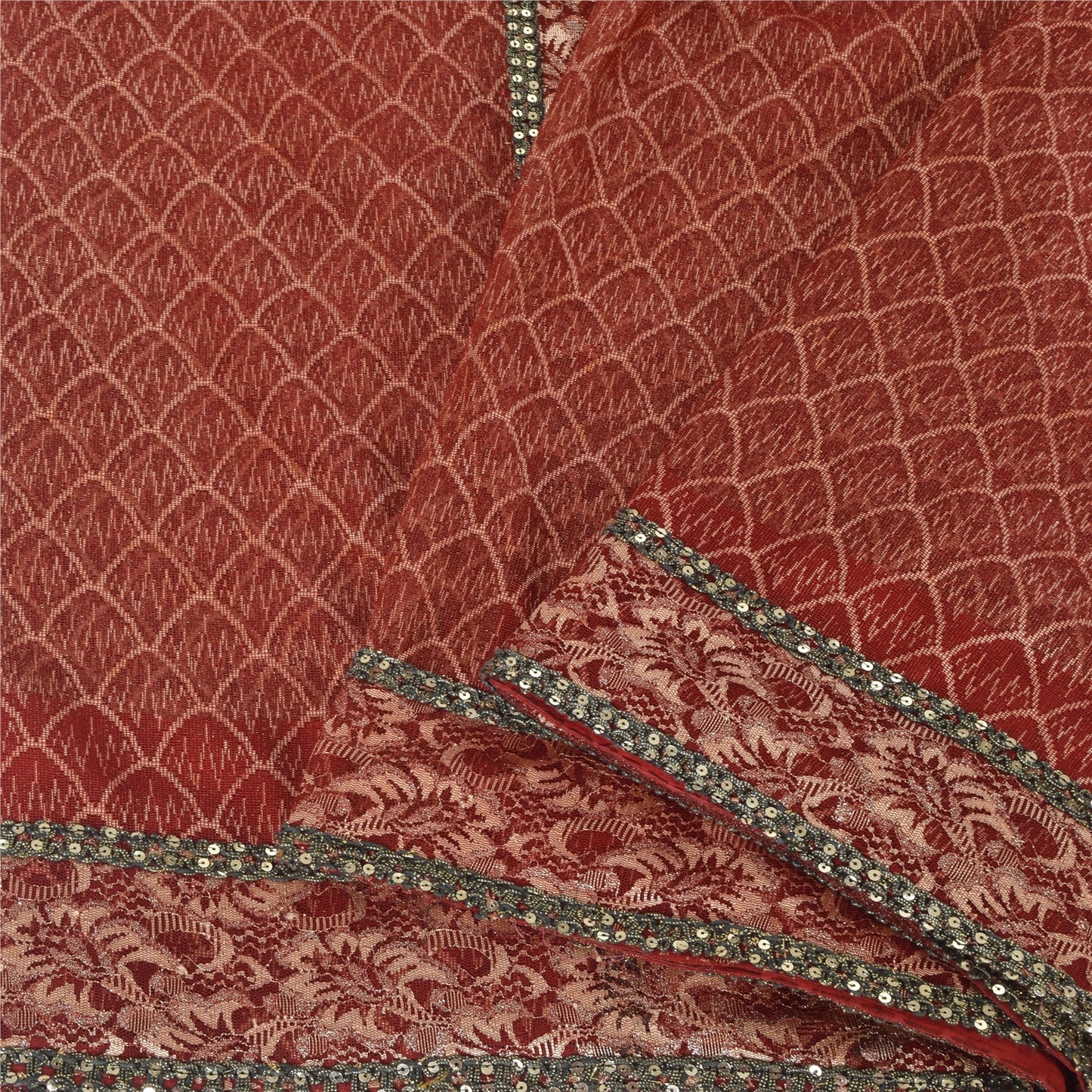 Sanskriti Vintage Sarees Net Mesh Hand Beaded Woven Ethnic Sari 5yd Craft Fabric