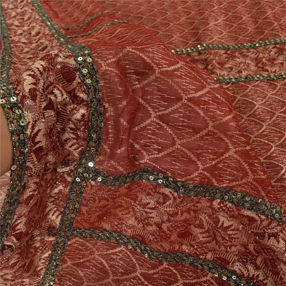 Sanskriti Vintage Sarees Net Mesh Hand Beaded Woven Ethnic Sari 5yd Craft Fabric