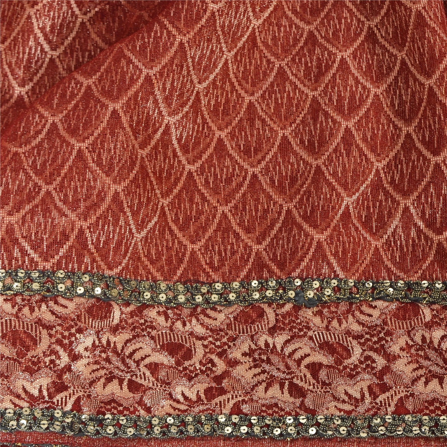 Sanskriti Vintage Sarees Net Mesh Hand Beaded Woven Ethnic Sari 5yd Craft Fabric