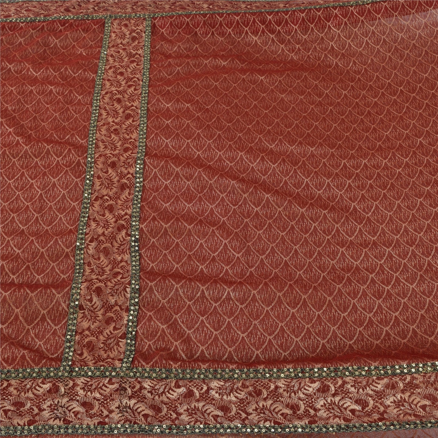 Sanskriti Vintage Sarees Net Mesh Hand Beaded Woven Ethnic Sari 5yd Craft Fabric