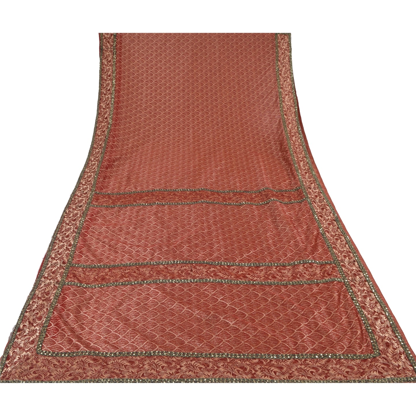 Sanskriti Vintage Sarees Net Mesh Hand Beaded Woven Ethnic Sari 5yd Craft Fabric