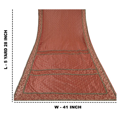 Sanskriti Vintage Sarees Net Mesh Hand Beaded Woven Ethnic Sari 5yd Craft Fabric