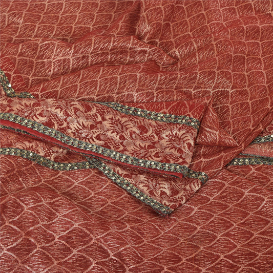 Sanskriti Vintage Sarees Net Mesh Hand Beaded Woven Ethnic Sari 5yd Craft Fabric