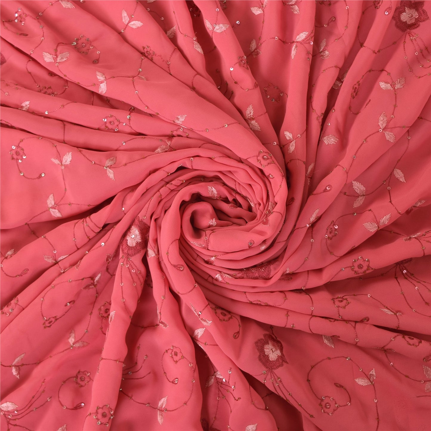 Sanskriti Vintage Pink Sarees Georgette Hand Embroidered 6yrd Craft Fabric Sari