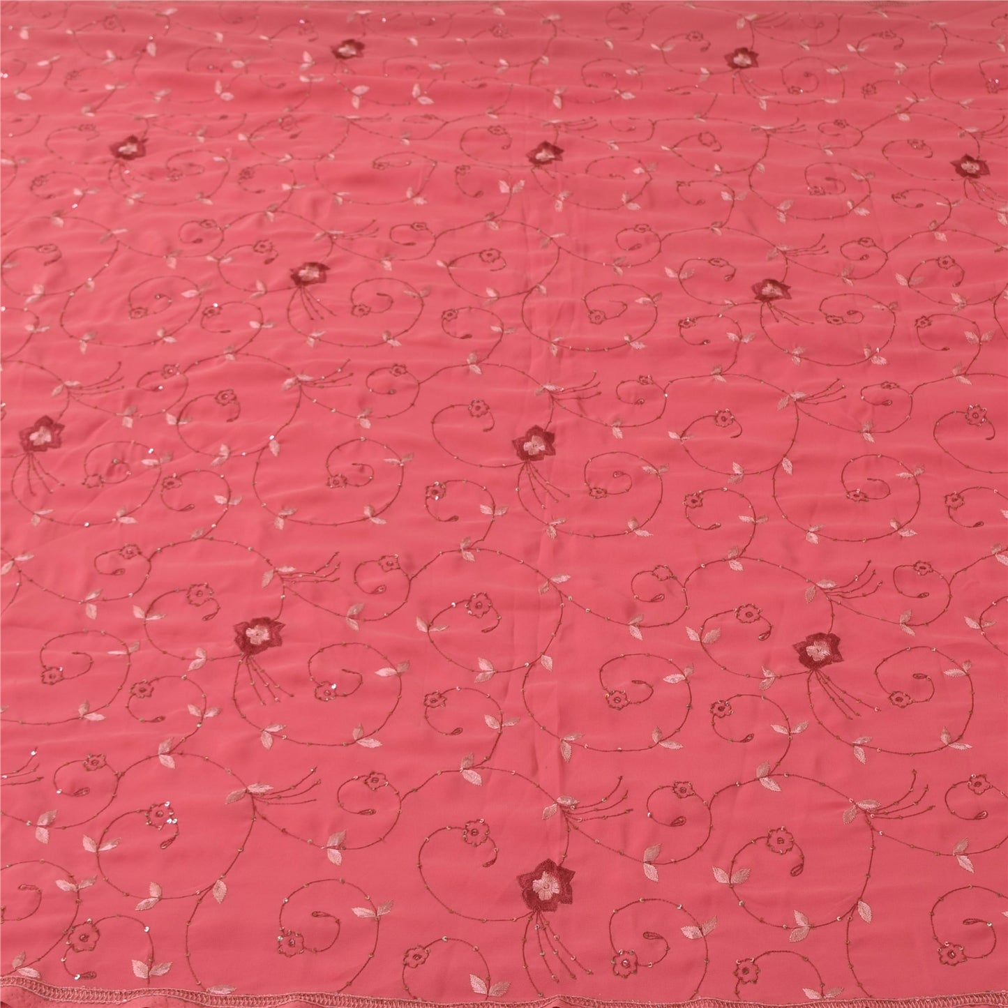 Sanskriti Vintage Pink Sarees Georgette Hand Embroidered 6yrd Craft Fabric Sari