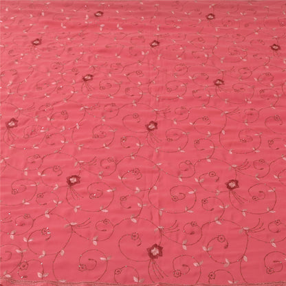 Sanskriti Vintage Pink Sarees Georgette Hand Embroidered 6yrd Craft Fabric Sari