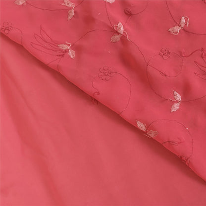 Sanskriti Vintage Pink Sarees Georgette Hand Embroidered 6yrd Craft Fabric Sari