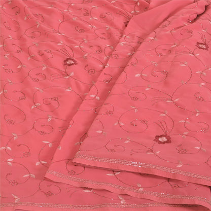 Sanskriti Vintage Pink Sarees Georgette Hand Embroidered 6yrd Craft Fabric Sari
