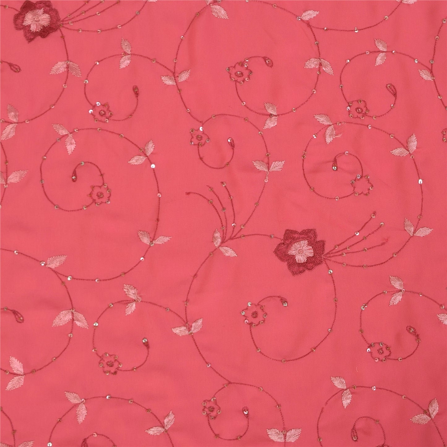 Sanskriti Vintage Pink Sarees Georgette Hand Embroidered 6yrd Craft Fabric Sari