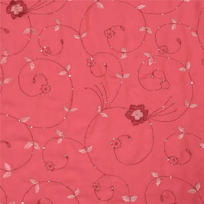 Sanskriti Vintage Pink Sarees Georgette Hand Embroidered 6yrd Craft Fabric Sari