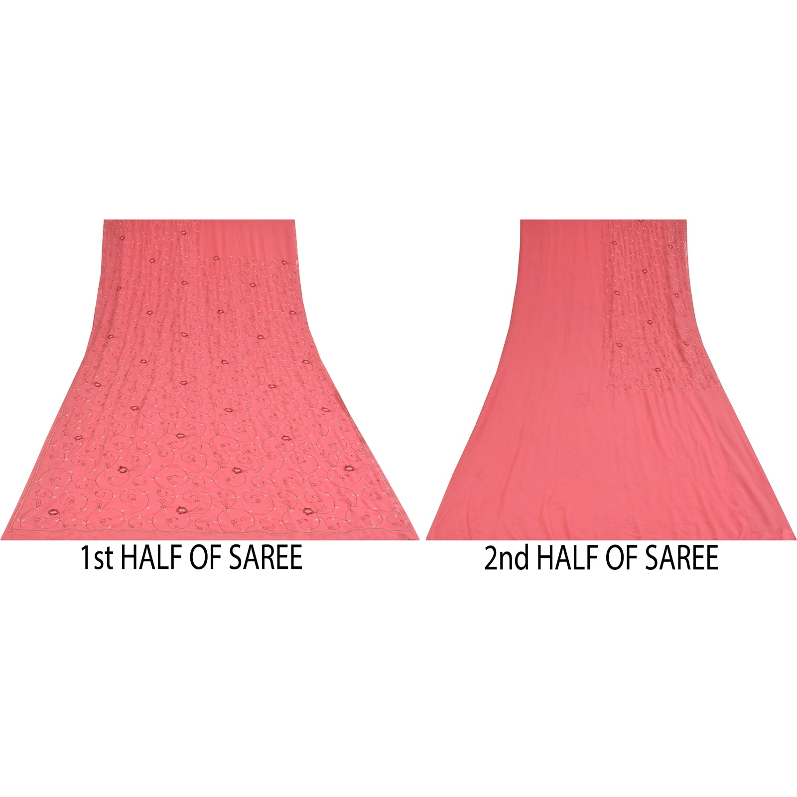 Sanskriti Vintage Pink Sarees Georgette Hand Embroidered 6yrd Craft Fabric Sari