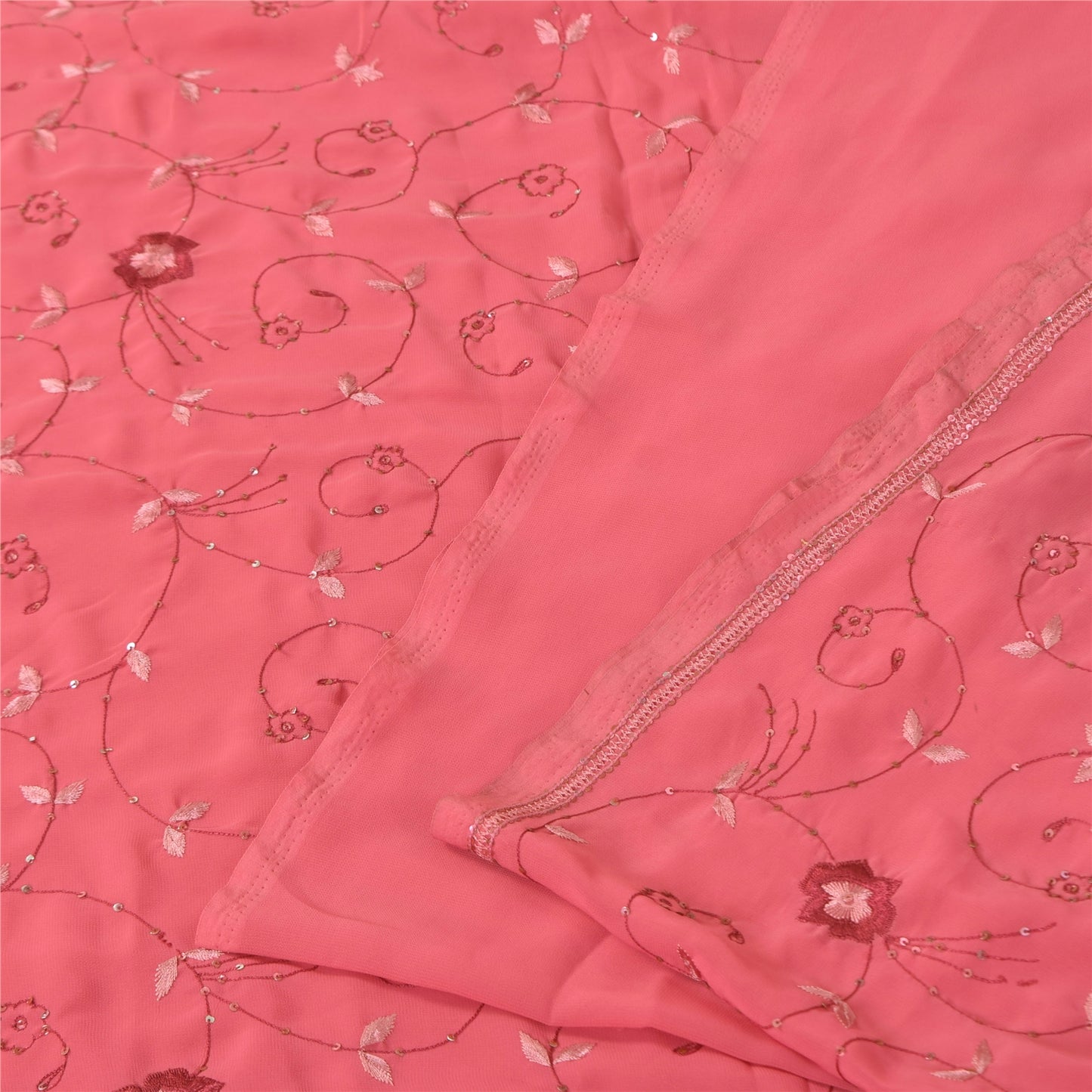 Sanskriti Vintage Pink Sarees Georgette Hand Embroidered 6yrd Craft Fabric Sari