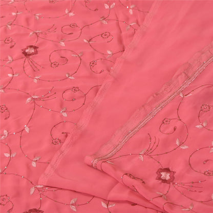 Sanskriti Vintage Pink Sarees Georgette Hand Embroidered 6yrd Craft Fabric Sari