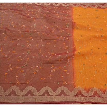 Sanskriti Vintage Saffron Sarees Georgette Embroidered Woven Craft Fabric Sari