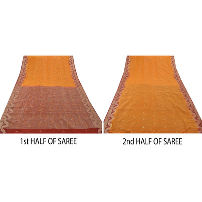 Sanskriti Vintage Saffron Sarees Georgette Embroidered Woven Craft Fabric Sari
