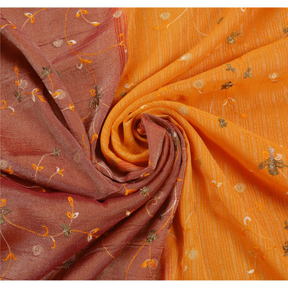 Sanskriti Vintage Saffron Sarees Georgette Embroidered Woven Craft Fabric Sari