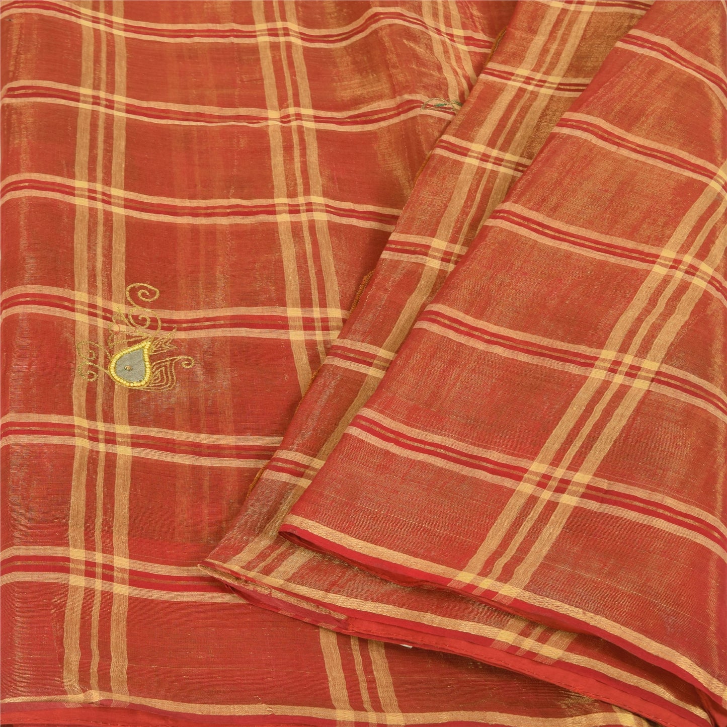 Sanskriti Vintage Indian Red Sarees Pure Cotton Hand Beaded Premium Fabric Sari