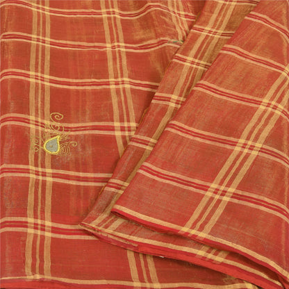 Sanskriti Vintage Indian Red Sarees Pure Cotton Hand Beaded Premium Fabric Sari