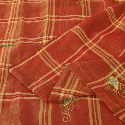 Sanskriti Vintage Indian Red Sarees Pure Cotton Hand Beaded Premium Fabric Sari