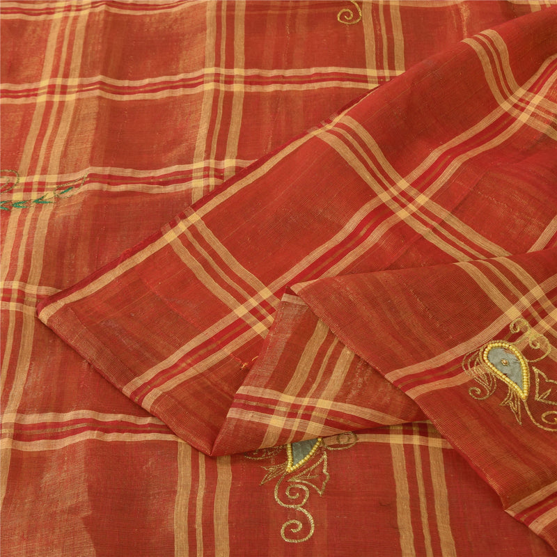 Sanskriti Vintage Indian Red Sarees Pure Cotton Hand Beaded Premium Fabric Sari