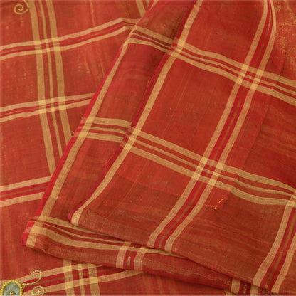 Sanskriti Vintage Indian Red Sarees Pure Cotton Hand Beaded Premium Fabric Sari