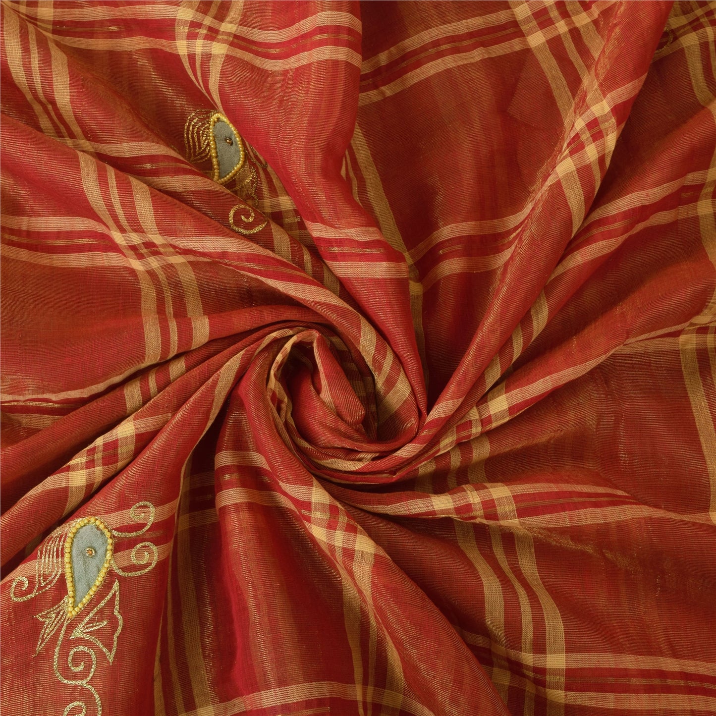 Sanskriti Vintage Indian Red Sarees Pure Cotton Hand Beaded Premium Fabric Sari