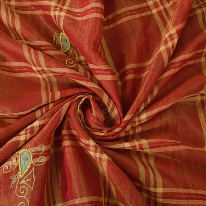 Sanskriti Vintage Indian Red Sarees Pure Cotton Hand Beaded Premium Fabric Sari