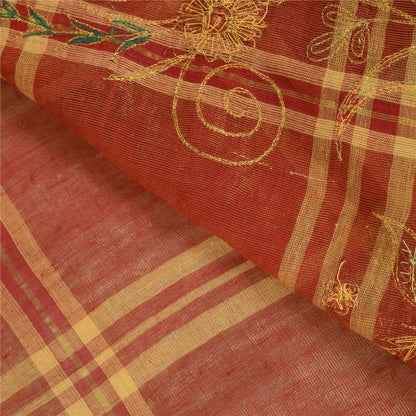Sanskriti Vintage Indian Red Sarees Pure Cotton Hand Beaded Premium Fabric Sari