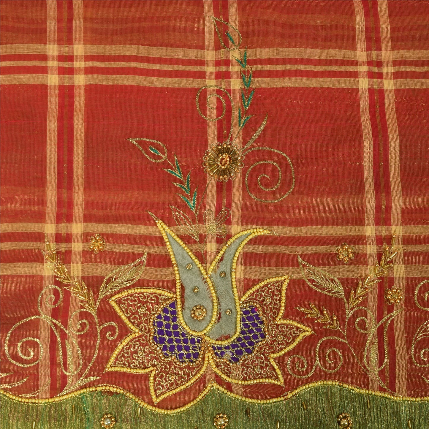 Sanskriti Vintage Indian Red Sarees Pure Cotton Hand Beaded Premium Fabric Sari