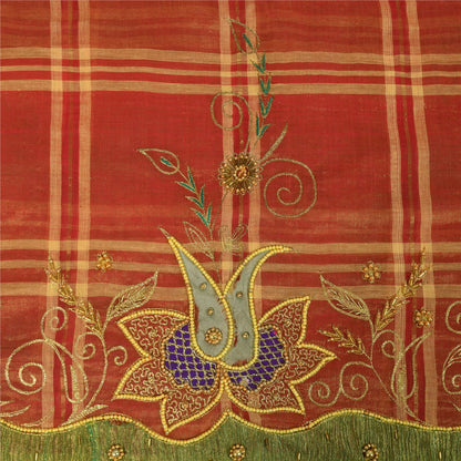Sanskriti Vintage Indian Red Sarees Pure Cotton Hand Beaded Premium Fabric Sari