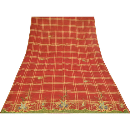 Sanskriti Vintage Indian Red Sarees Pure Cotton Hand Beaded Premium Fabric Sari