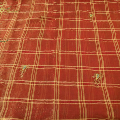 Sanskriti Vintage Indian Red Sarees Pure Cotton Hand Beaded Premium Fabric Sari