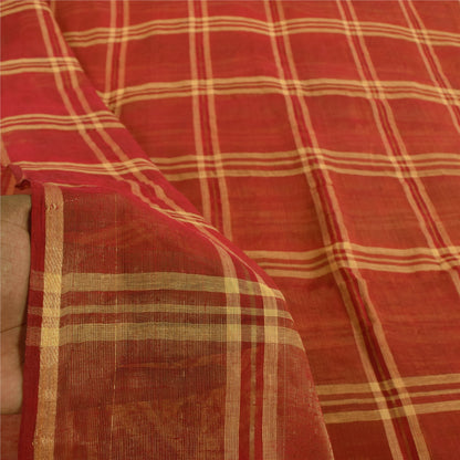 Sanskriti Vintage Indian Red Sarees Pure Cotton Hand Beaded Premium Fabric Sari