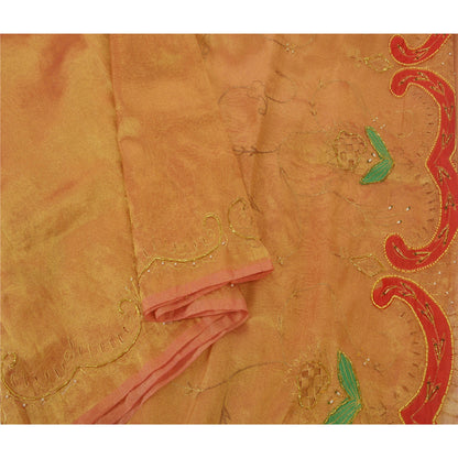 Sanskriti Vintage Golden Sarees Tissue Hand Beaded Craft Fabric Premium Sari