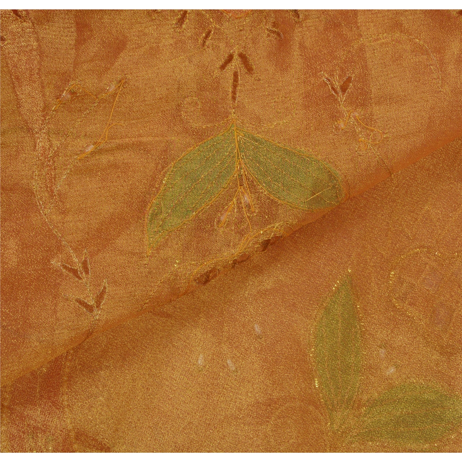 Sanskriti Vintage Golden Sarees Tissue Hand Beaded Craft Fabric Premium Sari