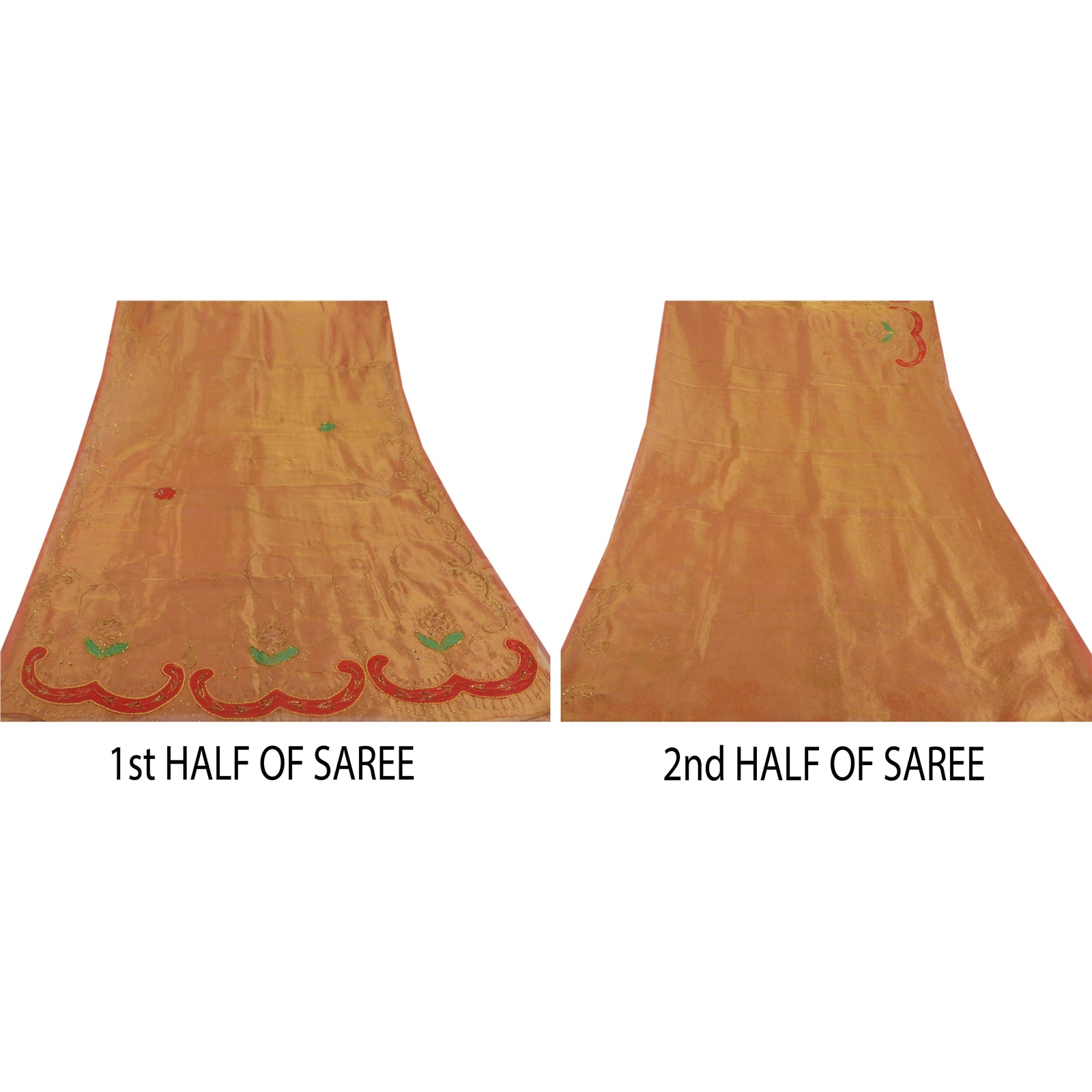 Sanskriti Vintage Golden Sarees Tissue Hand Beaded Craft Fabric Premium Sari